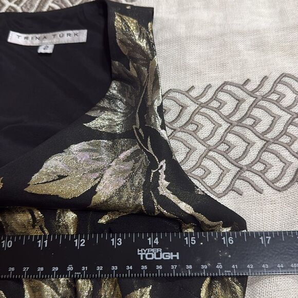 (N5) Trina Turk Taylor Metallic Floral Print Mini Dress,Black Gold Cocktail Sz 2 - Picture 12 of 16